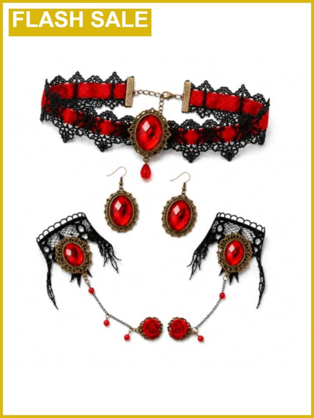5 Pcs Gothic Vampire Jewelry Set Lace Choker Earrings Bracelets Costume
